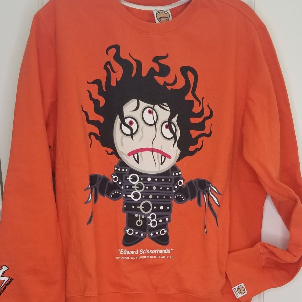 Devil Nut Under Red Flag Edward Scissor Hands Sweater Embroidered LOVE?! X-Large